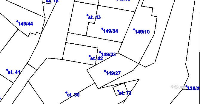 Parcela st. 149/33 v KÚ Přímělkov, Katastrální mapa