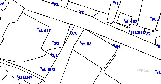 Parcela st. 62 v KÚ Střížov, Katastrální mapa