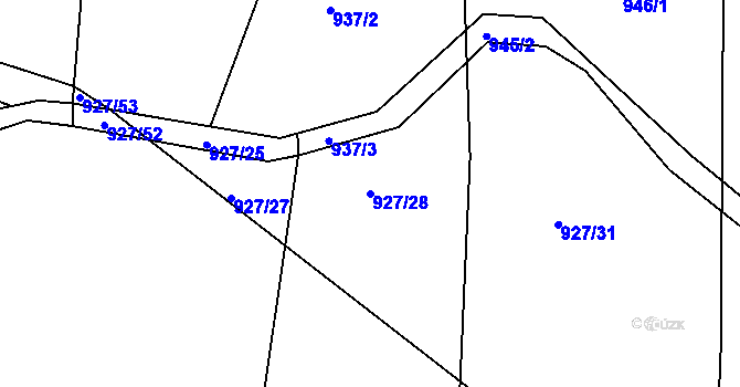 Parcela st. 927/28 v KÚ Střížov, Katastrální mapa