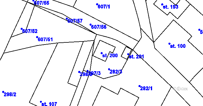 Parcela st. 200 v KÚ Střížov, Katastrální mapa