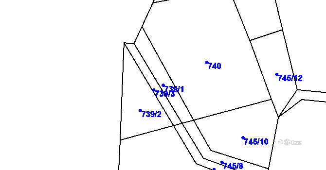 Parcela st. 739/1 v KÚ Střížovice, Katastrální mapa