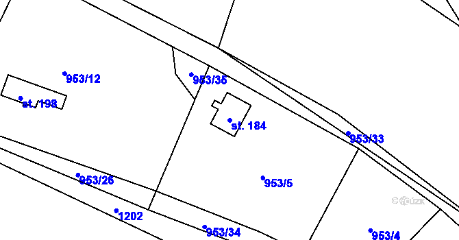 Parcela st. 184 v KÚ Střížovice, Katastrální mapa