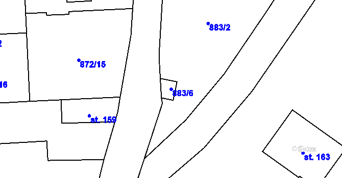 Parcela st. 883/6 v KÚ Střížovice, Katastrální mapa