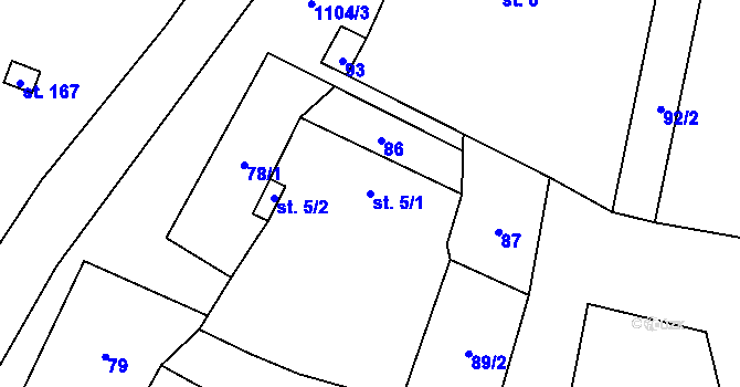 Parcela st. 5/1 v KÚ Střížovice u Kunžaku, Katastrální mapa