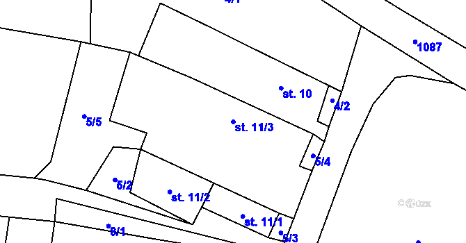 Parcela st. 11/3 v KÚ Střížovice u Kunžaku, Katastrální mapa