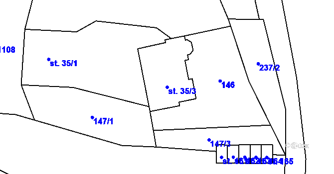 Parcela st. 35/3 v KÚ Střížovice u Kunžaku, Katastrální mapa