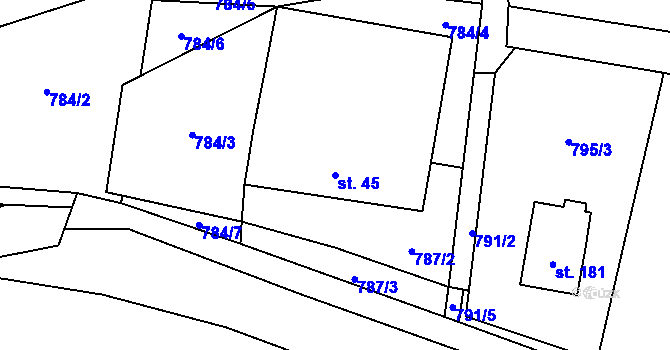 Parcela st. 45 v KÚ Střížovice u Kunžaku, Katastrální mapa