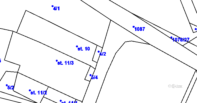 Parcela st. 4/2 v KÚ Střížovice u Kunžaku, Katastrální mapa