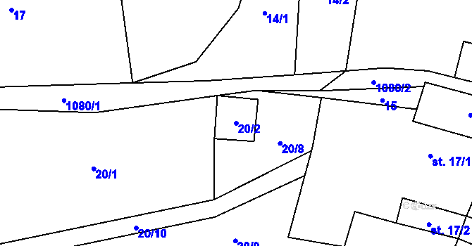 Parcela st. 20/2 v KÚ Střížovice u Kunžaku, Katastrální mapa