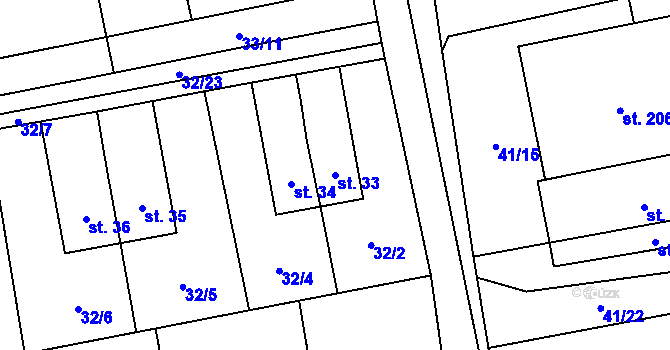 Parcela st. 33 v KÚ Vlčice u Střížovic, Katastrální mapa