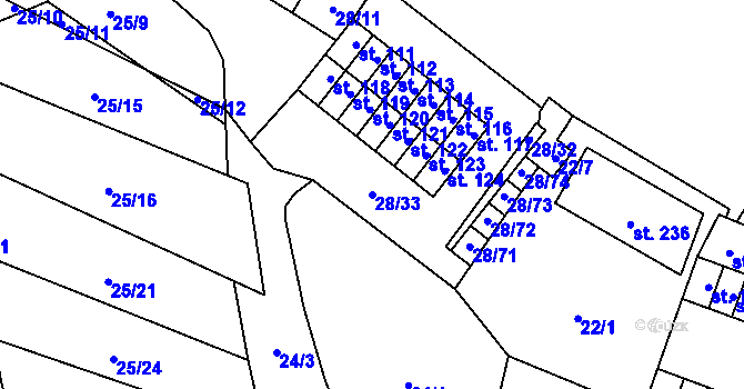Parcela st. 28/33 v KÚ Vlčice u Střížovic, Katastrální mapa