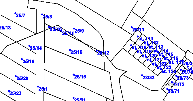 Parcela st. 25/12 v KÚ Vlčice u Střížovic, Katastrální mapa