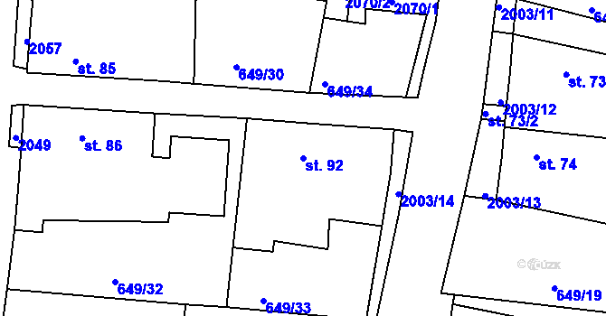 Parcela st. 92 v KÚ Střížovice u Plzně, Katastrální mapa