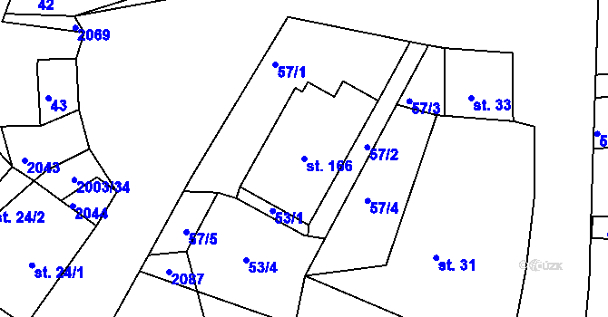 Parcela st. 166 v KÚ Střížovice u Plzně, Katastrální mapa