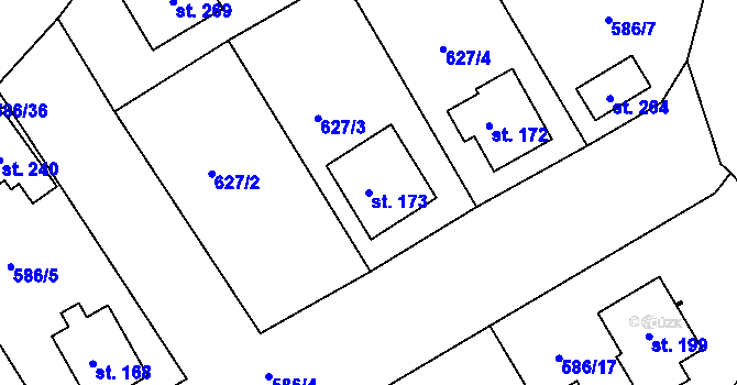 Parcela st. 173 v KÚ Střížovice u Plzně, Katastrální mapa
