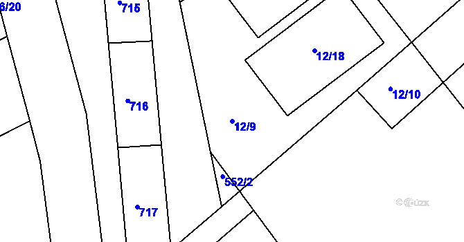 Parcela st. 12/9 v KÚ Střížovice u Kvasic, Katastrální mapa