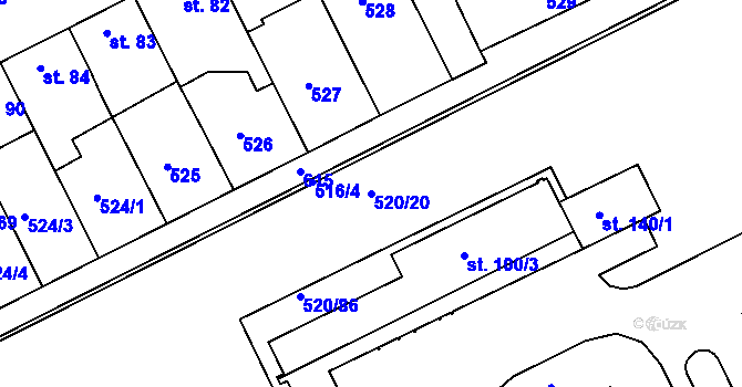 Parcela st. 520/20 v KÚ Střížovice u Kvasic, Katastrální mapa