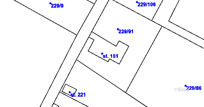Parcela st. 151 v KÚ Pastviny u Studánky, Katastrální mapa