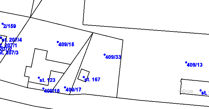 Parcela st. 409/33 v KÚ Studánka u Aše, Katastrální mapa
