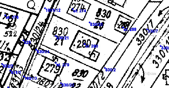 Parcela st. 280 v KÚ Studánka u Tachova, Katastrální mapa