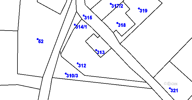 Parcela st. 313 v KÚ Studánka u Rumburku, Katastrální mapa