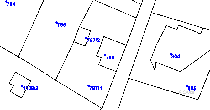 Parcela st. 786 v KÚ Studánka u Rumburku, Katastrální mapa