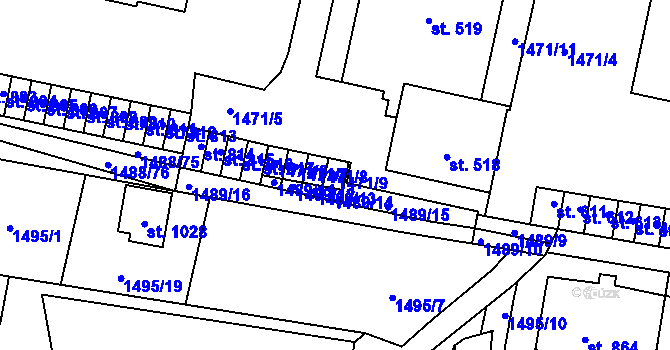 Parcela st. 1471/9 v KÚ Studená, Katastrální mapa