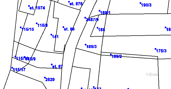 Parcela st. 189/3 v KÚ Studená, Katastrální mapa