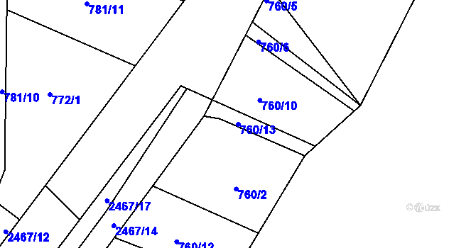 Parcela st. 760/13 v KÚ Studená, Katastrální mapa