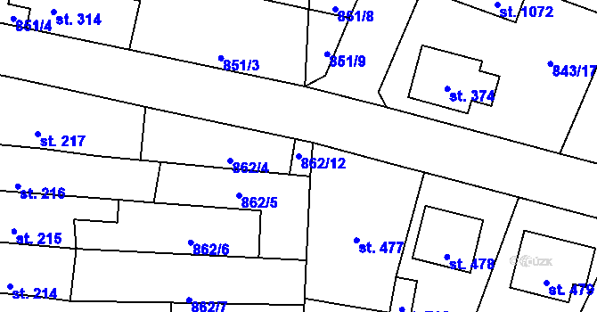 Parcela st. 862/12 v KÚ Studená, Katastrální mapa
