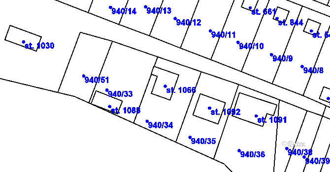 Parcela st. 1066 v KÚ Studená, Katastrální mapa