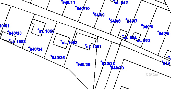 Parcela st. 1091 v KÚ Studená, Katastrální mapa