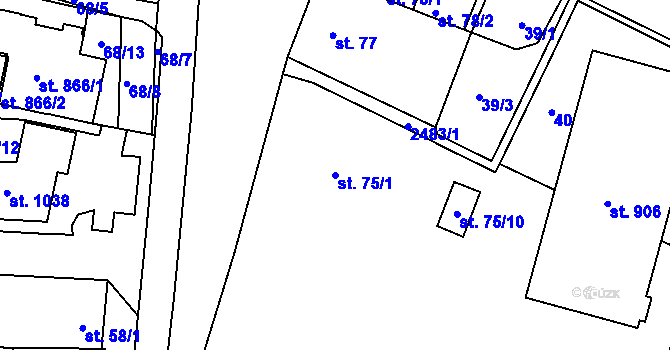 Parcela st. 75/1 v KÚ Studená, Katastrální mapa