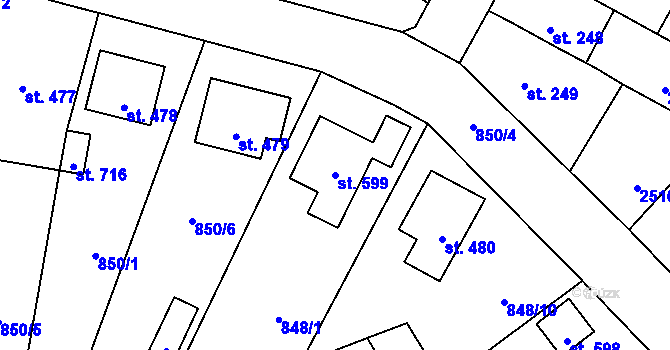 Parcela st. 599 v KÚ Studená, Katastrální mapa
