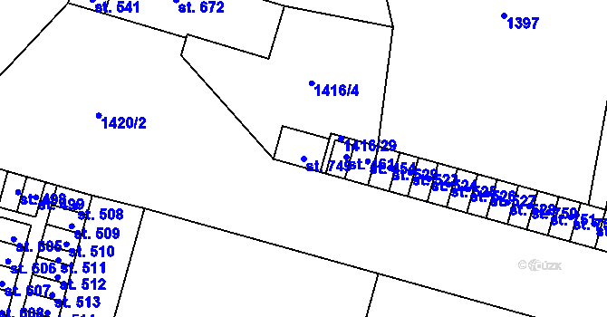Parcela st. 749 v KÚ Studená, Katastrální mapa