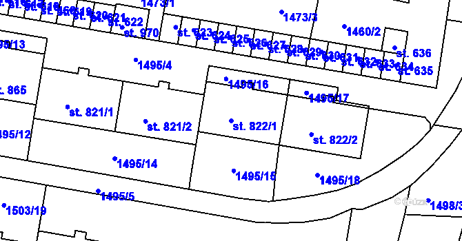 Parcela st. 822/1 v KÚ Studená, Katastrální mapa