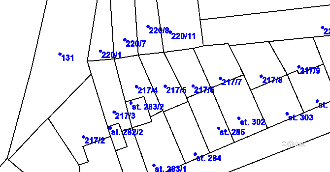 Parcela st. 217/5 v KÚ Studená, Katastrální mapa