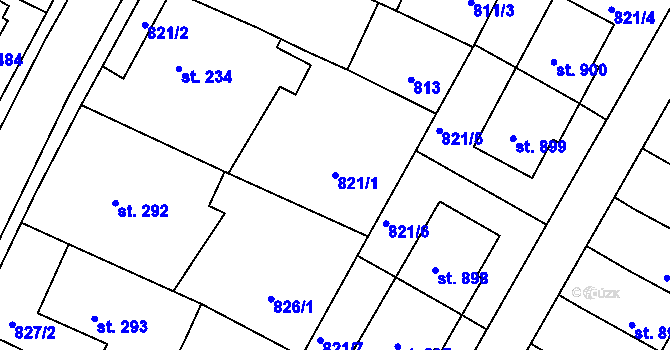 Parcela st. 821/1 v KÚ Studená, Katastrální mapa