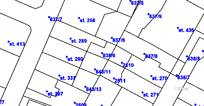Parcela st. 838/6 v KÚ Studená, Katastrální mapa