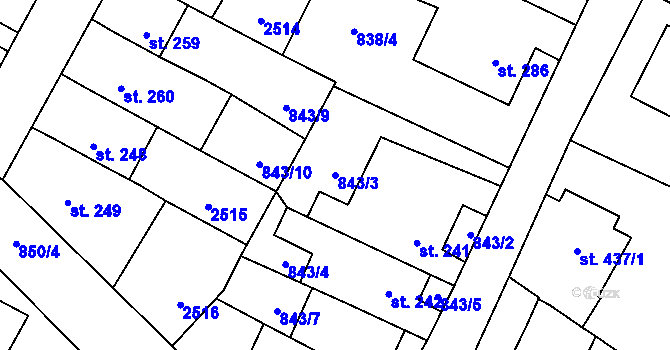 Parcela st. 843/3 v KÚ Studená, Katastrální mapa