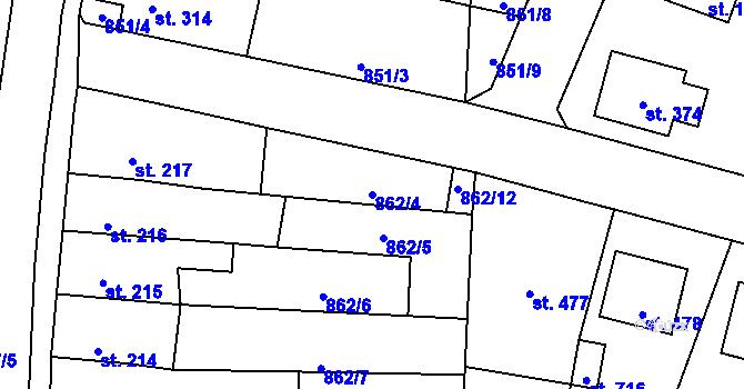 Parcela st. 862/4 v KÚ Studená, Katastrální mapa
