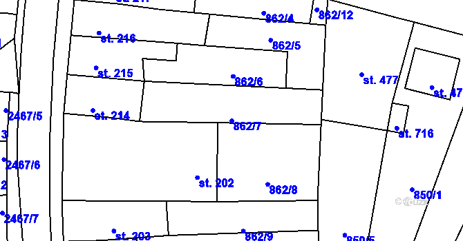 Parcela st. 862/7 v KÚ Studená, Katastrální mapa