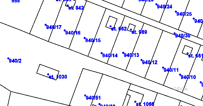 Parcela st. 940/14 v KÚ Studená, Katastrální mapa