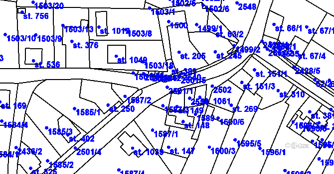 Parcela st. 2501/1 v KÚ Studená, Katastrální mapa