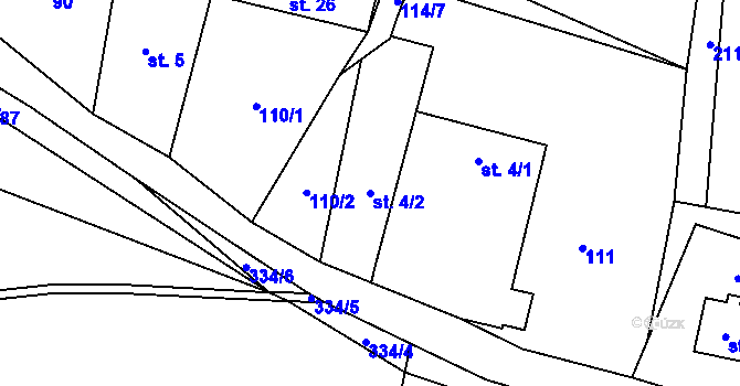 Parcela st. 4/2 v KÚ Bušín u Studené Loučky, Katastrální mapa