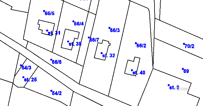Parcela st. 32 v KÚ Bušín u Studené Loučky, Katastrální mapa