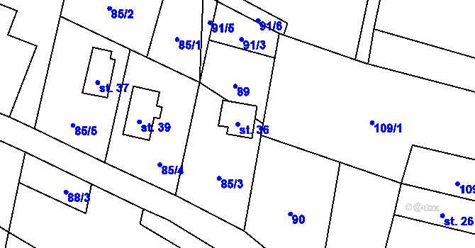 Parcela st. 36 v KÚ Bušín u Studené Loučky, Katastrální mapa
