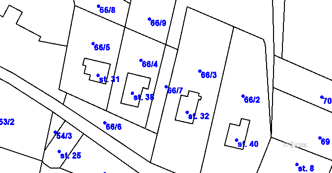 Parcela st. 66/7 v KÚ Bušín u Studené Loučky, Katastrální mapa