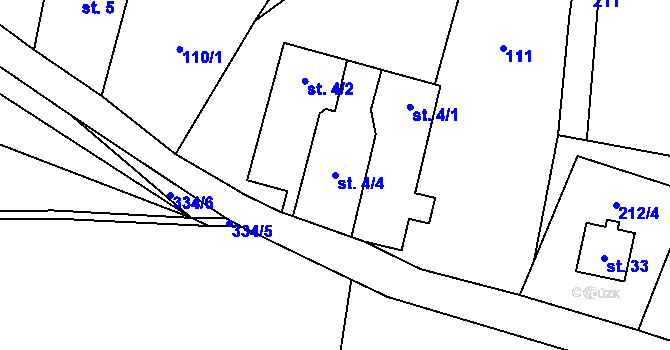 Parcela st. 4/4 v KÚ Bušín u Studené Loučky, Katastrální mapa