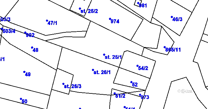 Parcela st. 25/1 v KÚ Studená Loučka, Katastrální mapa